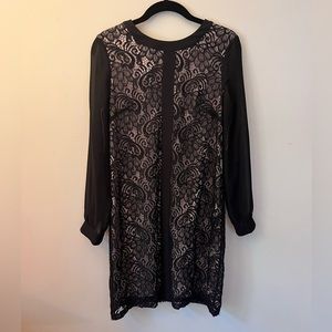 London Times Petite size 4P knee-length dress with pink slip and black lace